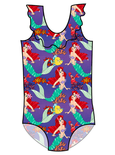 Under The Sea Swim Ruffle Neck One Piece Swim Suit