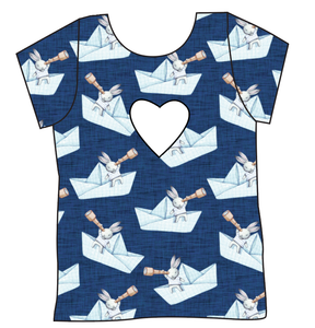 Blue Paper Boat Bunnies Cambria Heart Back Tee