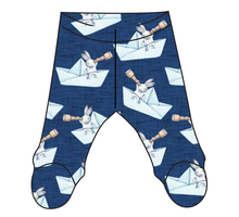 Load image into Gallery viewer, Blue Paper Boat Bunnies Newborn Footed Pants