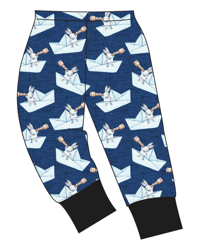 Blue Paper Boat Bunnies Ladies' Lounge Pants