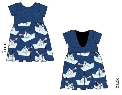 Blue Paper Boat Bunnies Low Back Dress