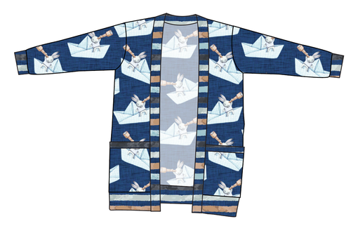 Blue Paper Boat Bunnies Ladies' Grandpa Cardigan