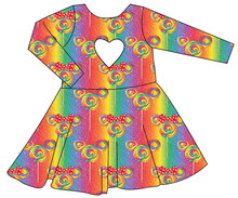 Load image into Gallery viewer, Rainbow Lollipops Molly Heart Back Twirly Dress