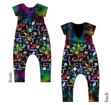 Load image into Gallery viewer, ABC Galaxy Low Back Romper and Bubble Romper