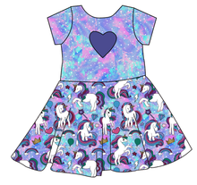 Load image into Gallery viewer, Majestic Unicorns Molly Heart Back Twirly Dress