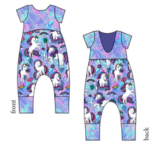 Load image into Gallery viewer, Majestic Unicorns Low Back Romper and Bubble Romper