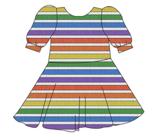 Load image into Gallery viewer, Rainbow Linen Stripes Prairie Dress