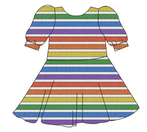 Rainbow Linen Stripes Prairie Dress
