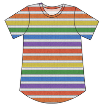 Load image into Gallery viewer, Rainbow Linen Stripes Ladies&#39; Relaxed Tee