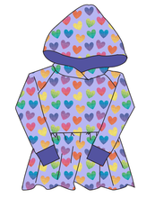 Load image into Gallery viewer, Rainbow Linen Hearts Peplum Hoodie (or Crewneck)