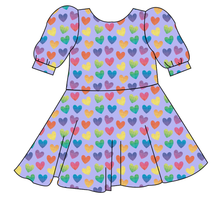 Load image into Gallery viewer, Rainbow Linen Hearts Prairie Dress