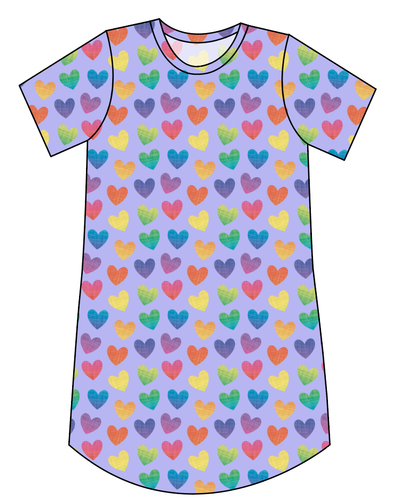 Rainbow Linen Hearts Ladies' T-Shirt Dress