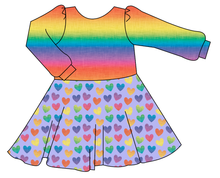 Load image into Gallery viewer, Rainbow Linen Hearts Prairie Dress