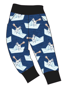 Blue Paper Boat Bunnies Basic Joggers And Jogger Shorts