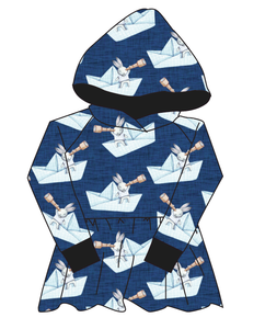 Blue Paper Boat Bunnies Peplum Hoodie (or Crewneck)