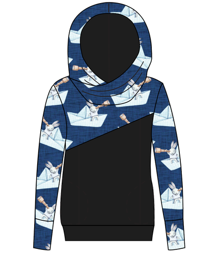 Blue Paper Boat Bunnies Ladies Hoodie