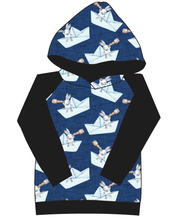 Load image into Gallery viewer, Blue Paper Boat Bunnies Ladies Hoodie