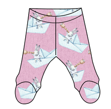 Load image into Gallery viewer, Rose Paper Boat Bunnies Newborn Footed Pants