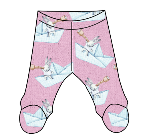 Rose Paper Boat Bunnies Newborn Footed Pants