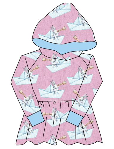 Rose Paper Boat Bunnies Peplum Hoodie (or Crewneck)