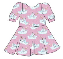 Load image into Gallery viewer, Rose Paper Boat Bunnies Prairie Dress