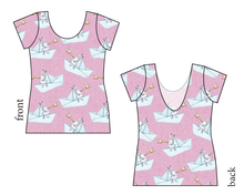 Load image into Gallery viewer, Rose Paper Boat Bunnies Ladies&#39; Low Back Ballerina Tee