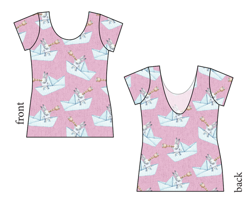 Rose Paper Boat Bunnies Ladies' Low Back Ballerina Tee