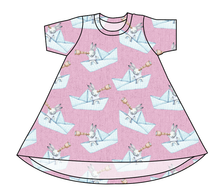 Load image into Gallery viewer, Rose Paper Boat Bunnies Basic T-Shirt Dress