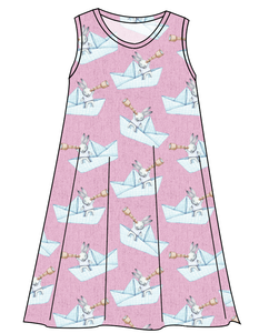 Rose Paper Boat Bunnies Ladies' Swing Dress