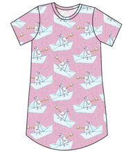 Load image into Gallery viewer, Rose Paper Boat Bunnies Ladies&#39; T-Shirt Dress