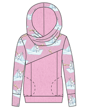 Load image into Gallery viewer, Rose Paper Boat Bunnies Ladies Hoodie