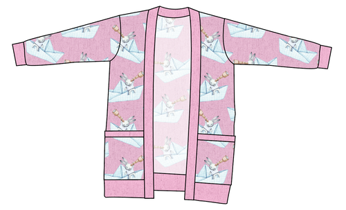 Rose Paper Boat Bunnies Ladies' Grandpa Cardigan