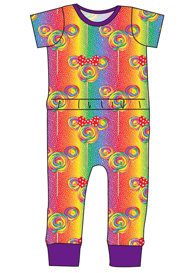 Rainbow Lollipops Bennett Pants and Shorts Length T-Shirt Romper