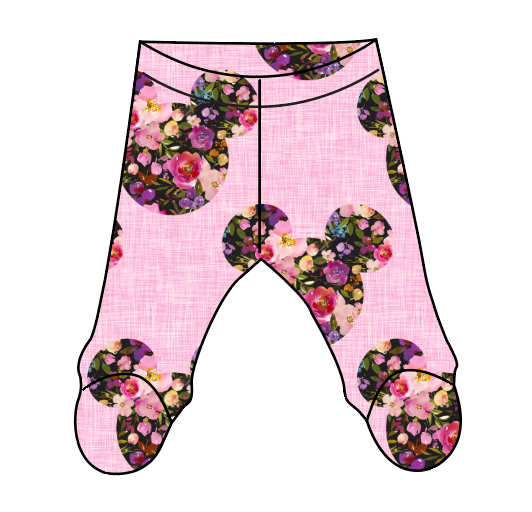 Floral Mouse Ears Newborn Footed Pants