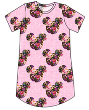 Load image into Gallery viewer, Floral Mouse Ears Ladies&#39; T-Shirt Dress