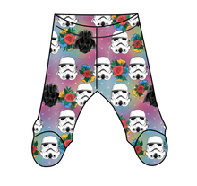 Load image into Gallery viewer, Floral Space Troopers Newborn Footed Pants