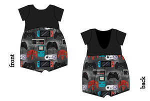 Game Controllers Low Back Romper and Bubble Romper