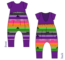 Load image into Gallery viewer, Spooky Meow Stripes Low Back Romper and Bubble Romper