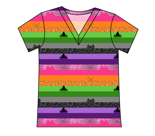 Spooky Meow Stripes Ladies' Slouchy V-Neck Tee