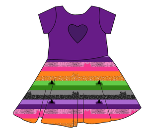 Spooky Meow Stripes Molly Heart Back Twirly Dress
