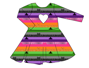 Spooky Meow Stripes Molly Heart Back Twirly Dress