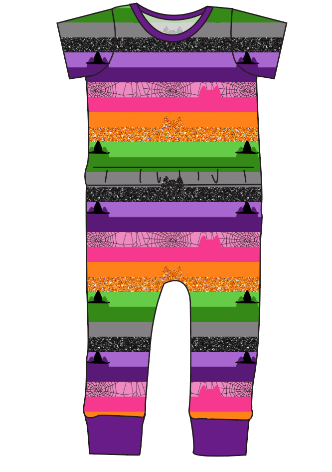 Spooky Meow Stripes Bennett Pants and Shorts Length T-Shirt Romper