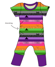 Load image into Gallery viewer, Spooky Meow Stripes Grow With Me Pants And Shorts Romper