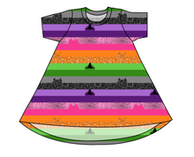 Load image into Gallery viewer, Spooky Meow Stripes Basic T-Shirt Dress