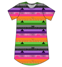 Load image into Gallery viewer, Spooky Meow Stripes Ladies&#39; T-Shirt Dress
