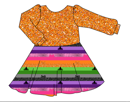 Spooky Meow Stripes Prairie Dress