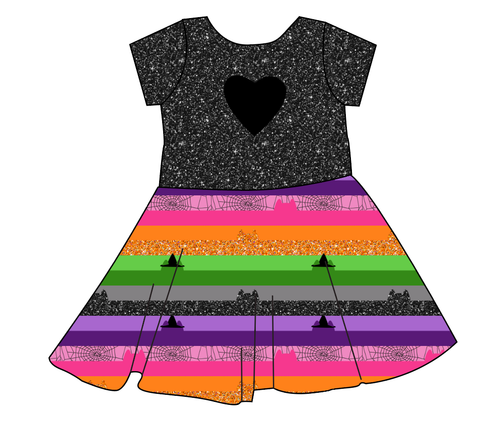 Spooky Meow Stripes Molly Heart Back Twirly Dress