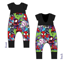 Load image into Gallery viewer, Go Webs Go Low Back Romper and Bubble Romper