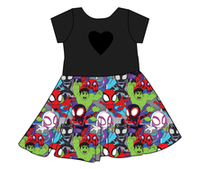 Load image into Gallery viewer, Go Webs Go Molly Heart Back Twirly Dress