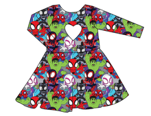 Load image into Gallery viewer, Go Webs Go Molly Heart Back Twirly Dress